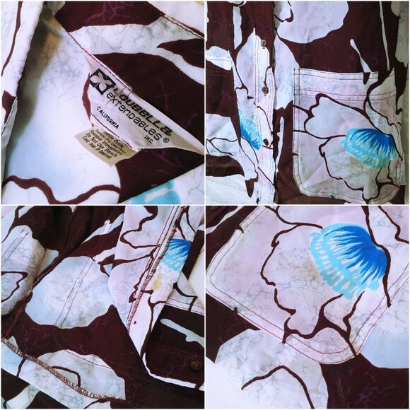 Vintage 70s Loubella Semi-Sheer Shirt Shacket -M Pockets Vents Tropical Floral - Picture 8 of 10
